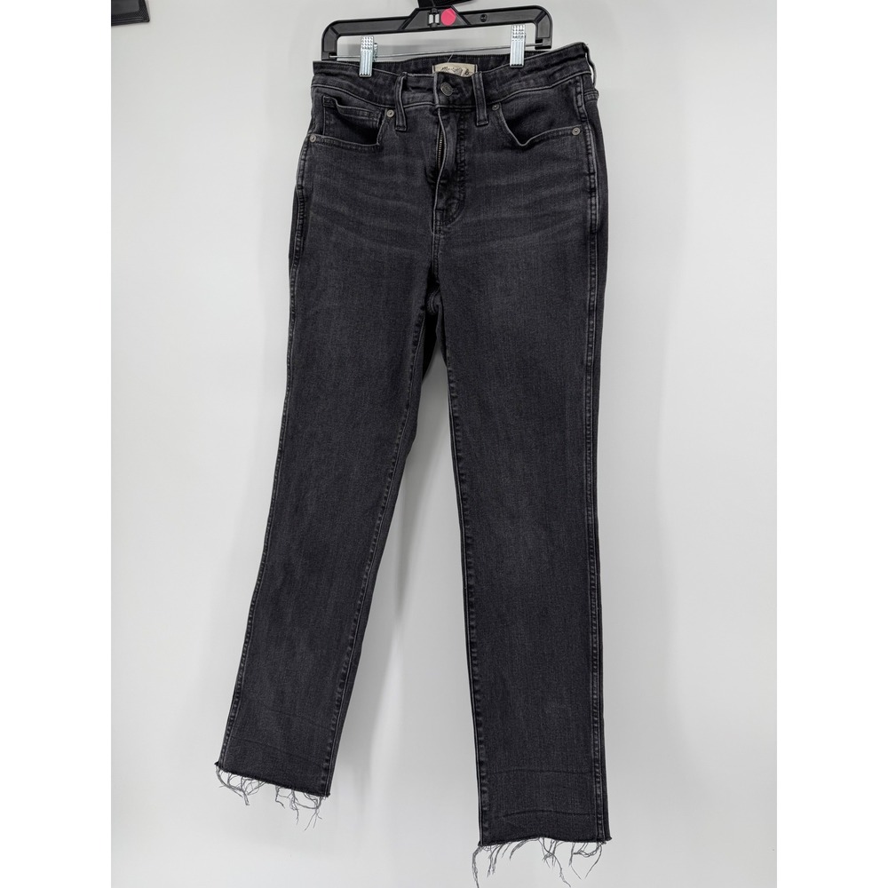 Madewell Curvy Mid-Rise Stovepipe Jeans 27 Black Denim Raw Hem Straight Leg